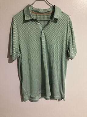 Michael Rouen Men’s Performance Polo Golf Shirt Striped Green Size L